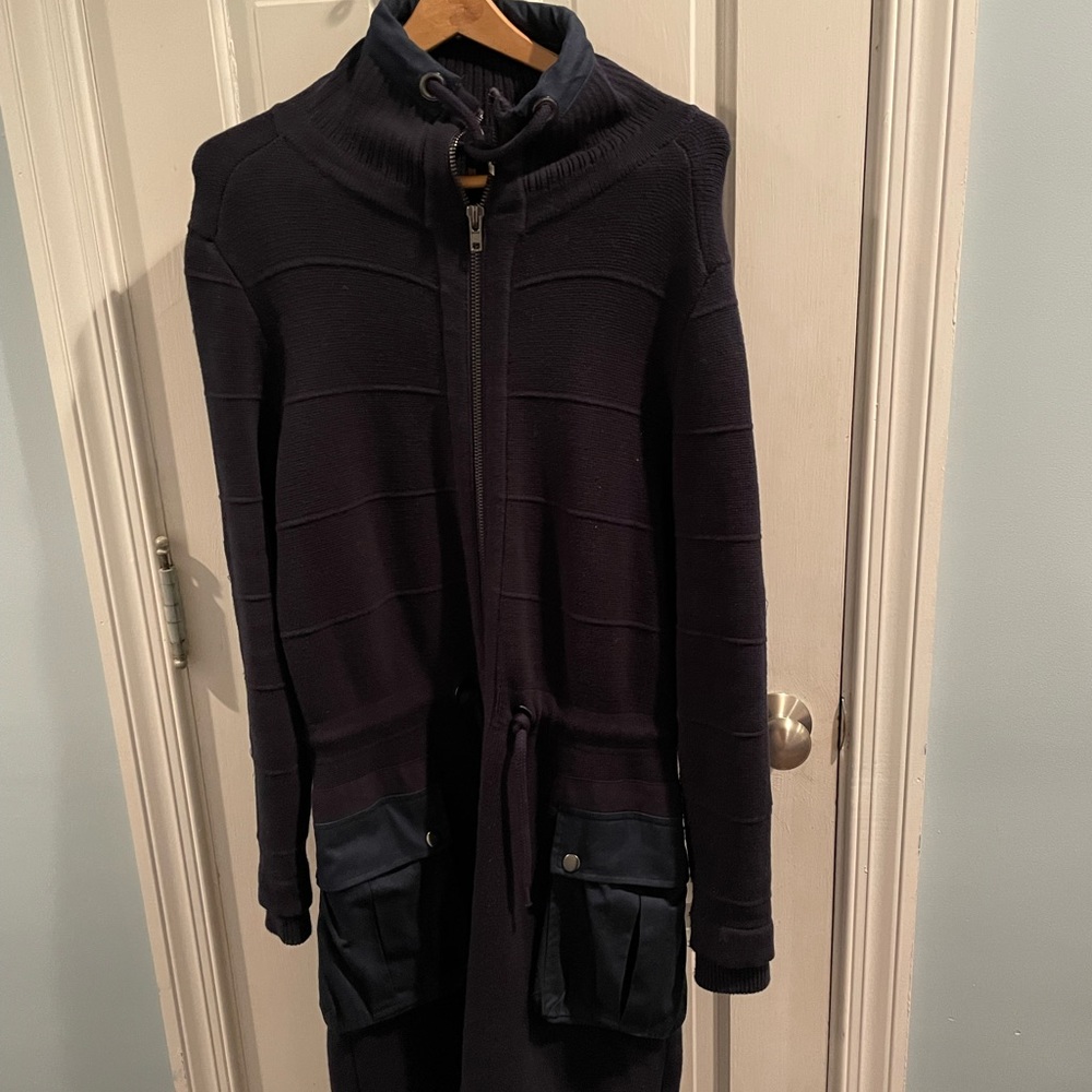 Free People knit navy jacket. Women’s S. Canvas patch details.